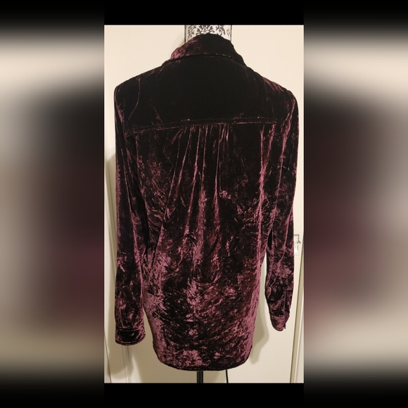 Maeve For Anthropologie Burgundy Velvet Long Sleeve Button Down Shirt Women’s 6‎ - Picture 3 of 6